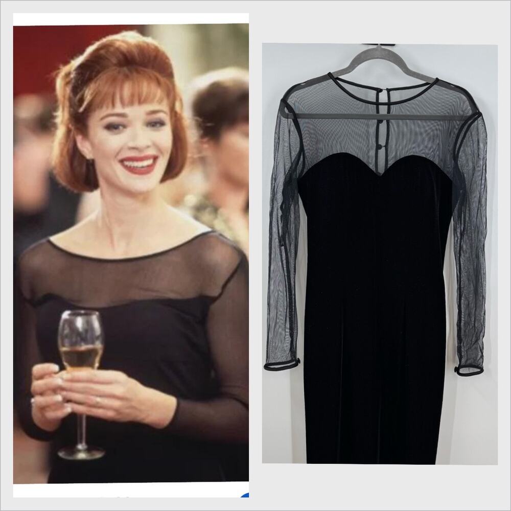 VTG Black Velvet Sheer Maxi Dress Long Gown 12 ASO Mary Swanson Dumb Dumber Goth